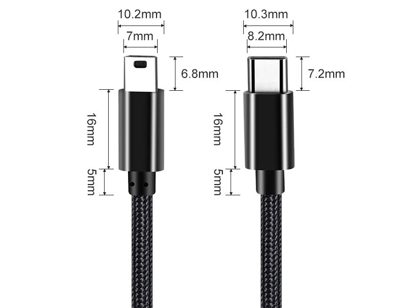 USB Type C to Mini USB Adapter Cable for Camera MP3 MacBook Pro HDD Charging Cable Data Transfer Connector Type-c Mini USB Cable