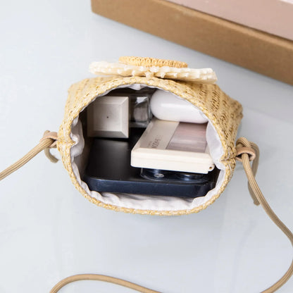 Stylish Flower Woven Small Bag for Women Teen Crossbody Purse, Summer Chic Leisure Mobile Phone Bag, Single Knit Shoulder Bag