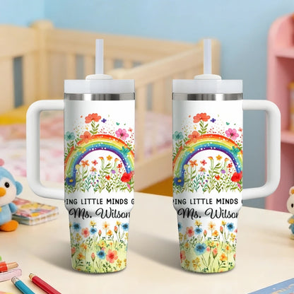 Luxury Garden Art Vacuum Flasks 40oz Stainless Steel Insulated Tumbler with Handle & Straw Leakproof Travel Mug