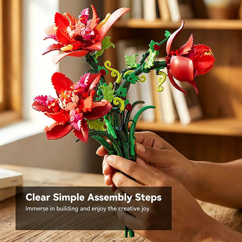 2026 New Moc 505 Pcs Bouquet Model Assembly Building Block Educational Adults Kid Toys Flowers Bricks Set Desktop Ornament Gifts