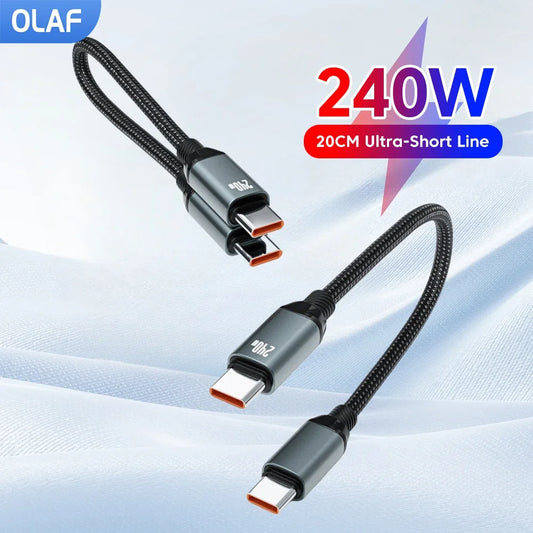 20CM PD 240W Type C To Type C Short Cable Fast Charging For iPhone 15 16 17 Samsung Huawei Power Bank USB C To USB C Data Cord