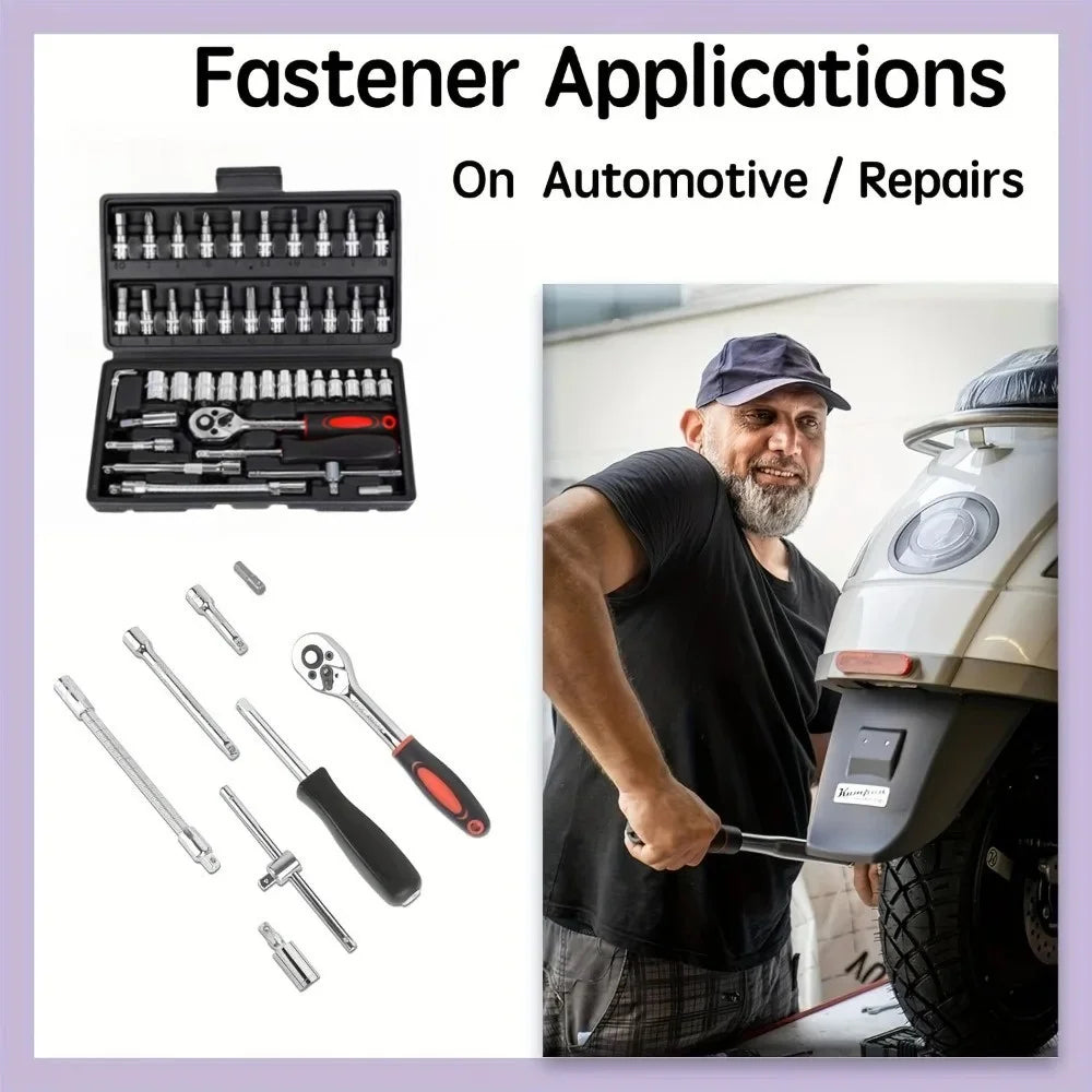 46Pcs Auto Repair Combination Ratchet Wrench Toolbox Family Tools Auto Maintenance Vehicle-mounted Socket Repair Set Tools