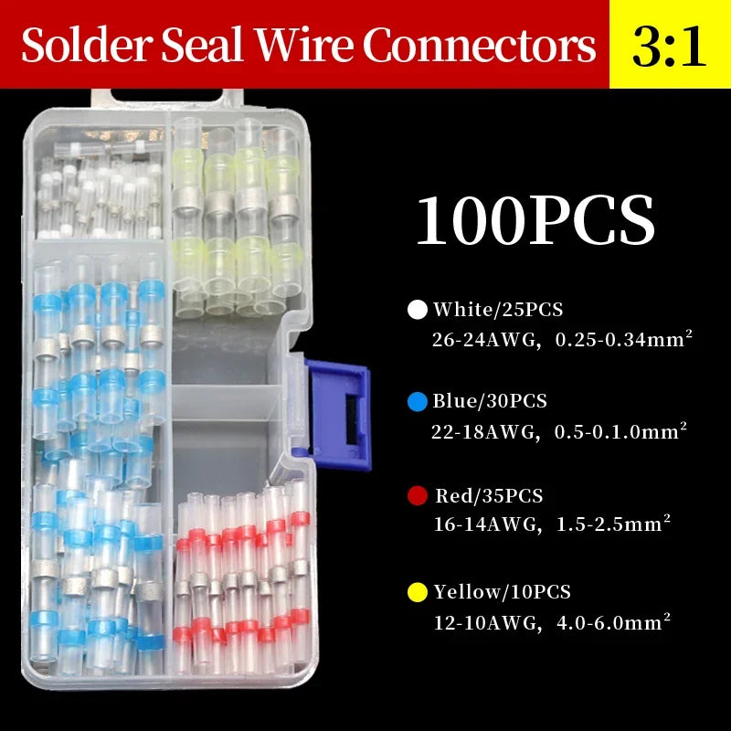 10 ~ 500pcs Solder Seal  Wire Connectors Kit Heat Shrink Butt Crimp Terminals Waterproof Electrical Cable Splice Connector