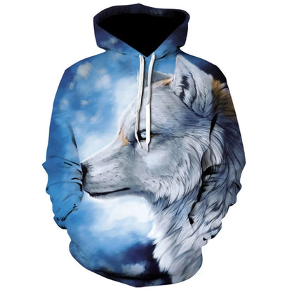 2023 Men's Oversized Hoodie 3D Wolf Animals Pattern Ferocious Warrior Fashion Sweatshirt Loose Street Funny Tracksuits Fitness