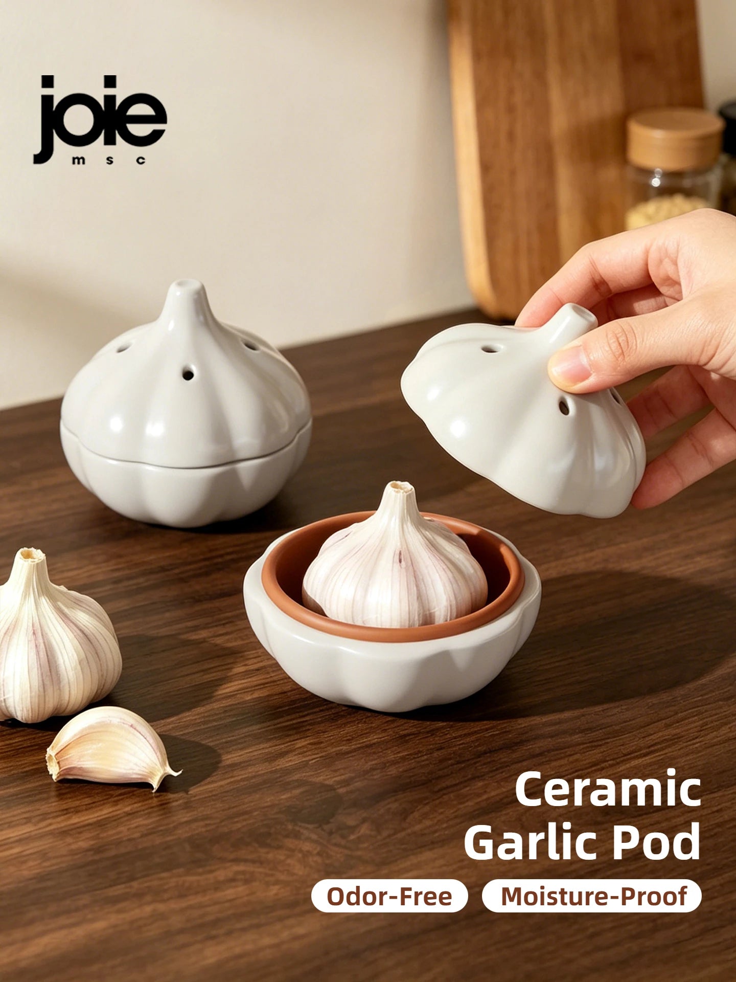 Joie Garlic Storage Box Moisture Proof Anti-mold Ventilation Ceramic Storage Jar Chili Ginger Storage Box Organizer
