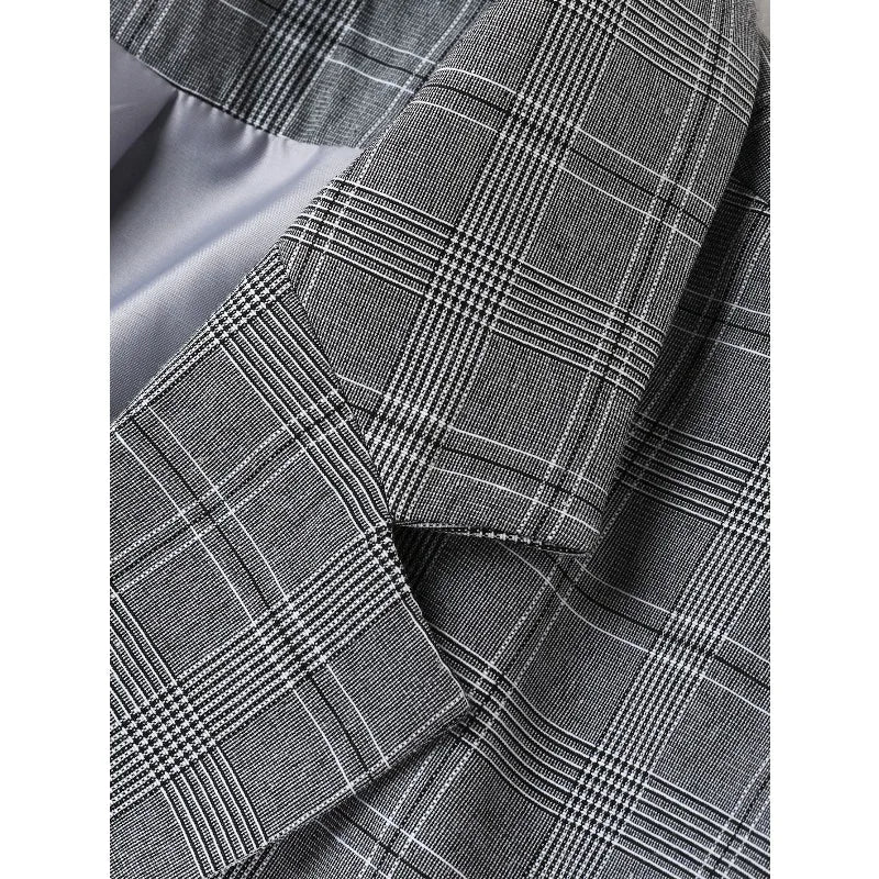KIDWHXR Men Summer Suit Outfit British Style Plaid Short Sleeve Male 2-piece Set Loose Comfortable Business Casual Man Suits