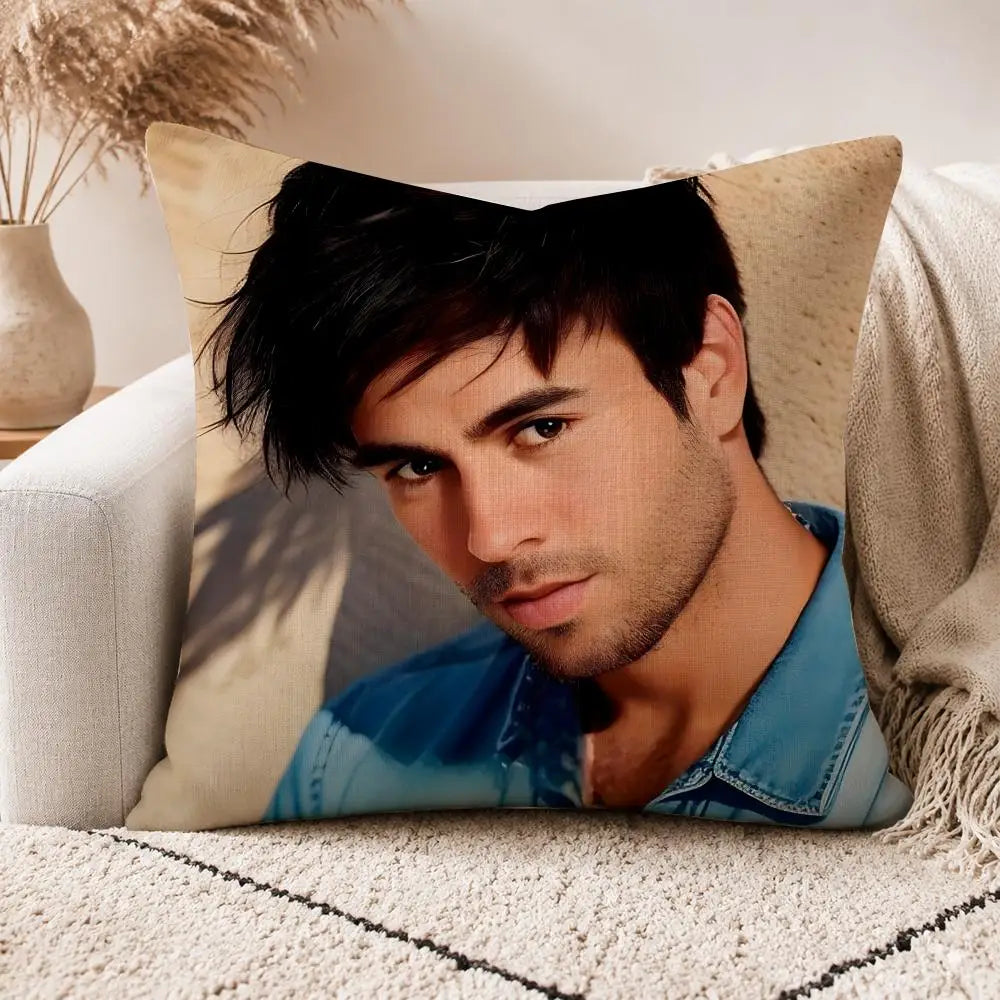 E-Enrique Iglesias-S Cushion Cover Linen Double-sided Printed Cushion Cover, sofa pillow case，Nordic Home Decor