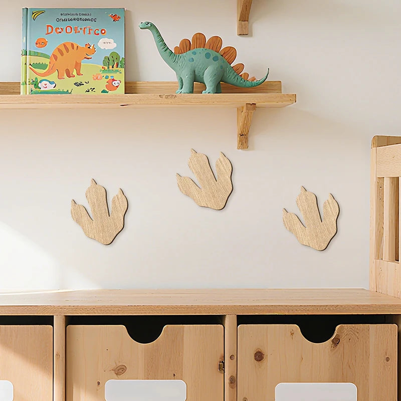 3Pcs Wooden Dinosaur Footprint Wall Stickers Dinosaur Foot Wall Stickers for Baby Room Wall Decor Dinosaur Wall Art Decorations