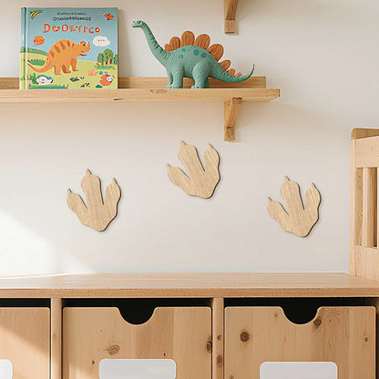3Pcs Wooden Dinosaur Footprint Wall Stickers Dinosaur Foot Wall Stickers for Baby Room Wall Decor Dinosaur Wall Art Decorations