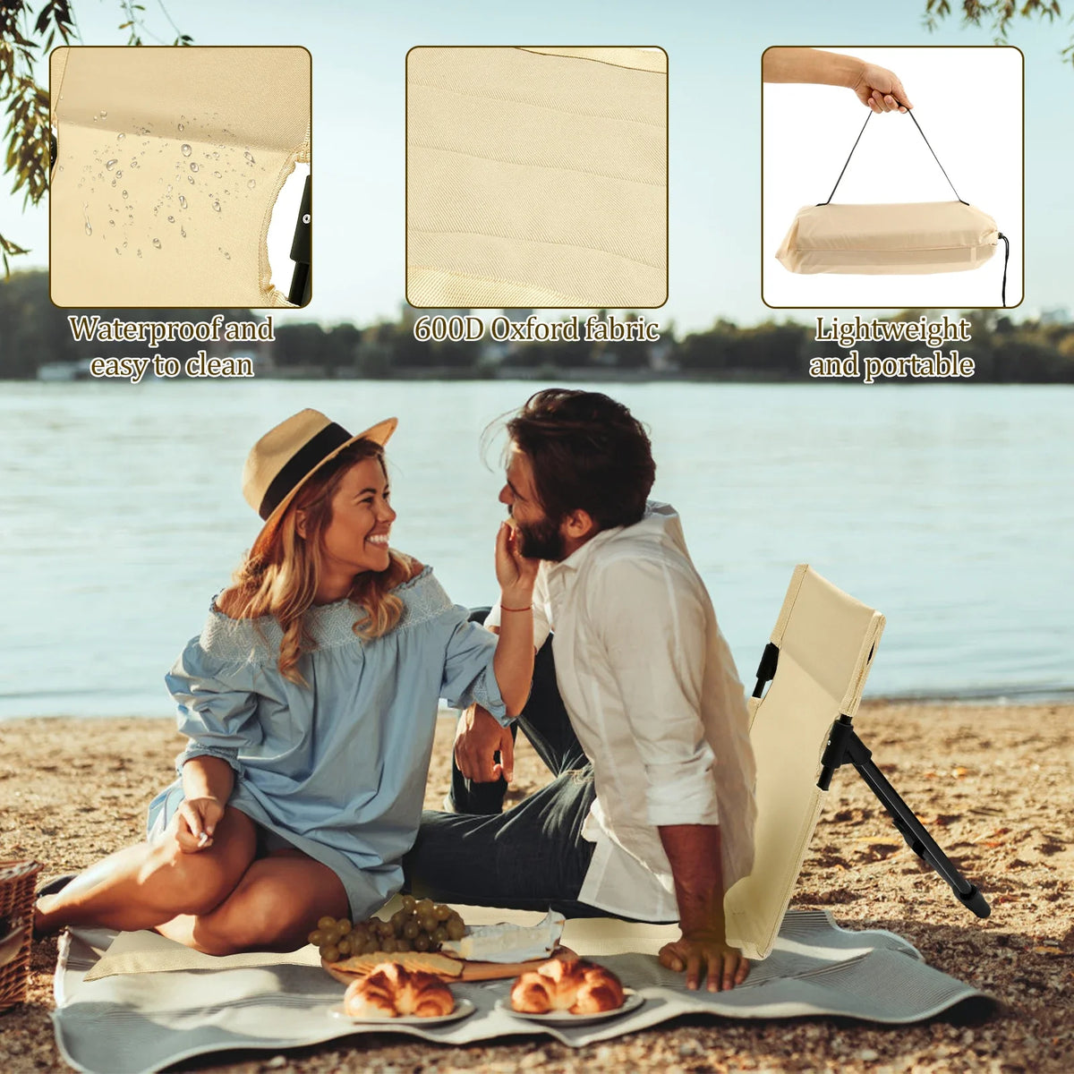 Foldable Camping Chair Oxford Cloth Camping Floor Chair With Incline Function Waterproof Beach Floor Chair Park Outdoor Tool