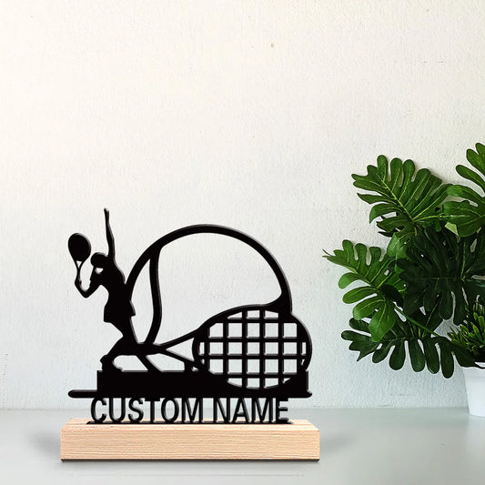 1pc Romantic Personalized Custom Tennis Metal Statues Sports Enthusiast Gift With Wooden Base, Perfect For Bedrooms, Commemorati