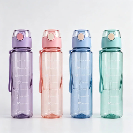 Transparent Motivational Scale Water Bottle, Clear Stylish Cup for Juice Coffee Drinking Water, Leakproof Durable Reusable