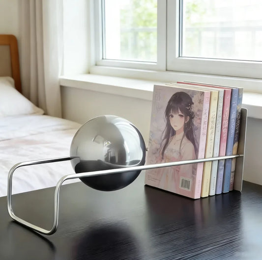 Modern Gravity Ball Book Holder – Bauhaus Mid-Century Desktop Organizer, Chic Magazine & Newspaper Rack, Stylish Office Desk