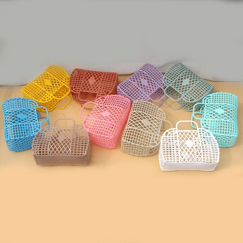 Summer Jelly Bag Portable Vegetable Basket Hollow Jelly Bag Girl Large Capacity Holiday Handbag Jelly Beach Tote Bags Organizer