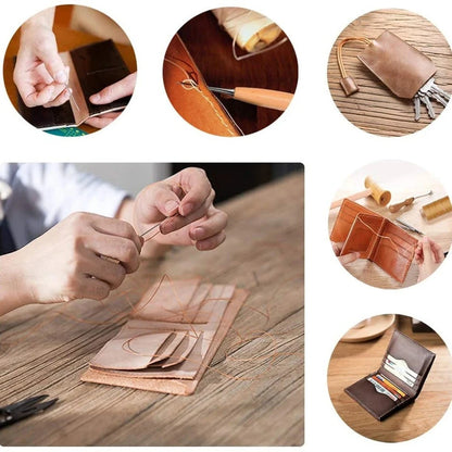 DIY Leather Sewing Kit Leather Sewing Awl Needle with Copper Handle Set Leather Canvas Tent Shoes Repairing Tool 3 Color Thread