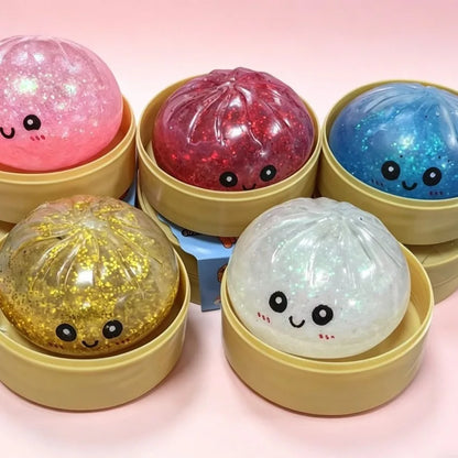 1-12Pcs Glitter Dumpling Glitter Dumpling Squishy with Box Dumplings Sensory Squeeze Toy for Stress Relief Birthday Gift