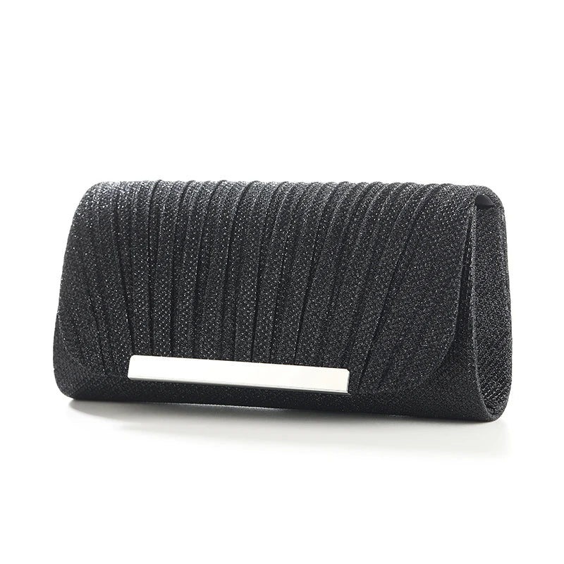 Decorative sequin pleated dinner bag Pop metal chain shoulder bag Wedding party storage bag Premium banquet evening dress bag