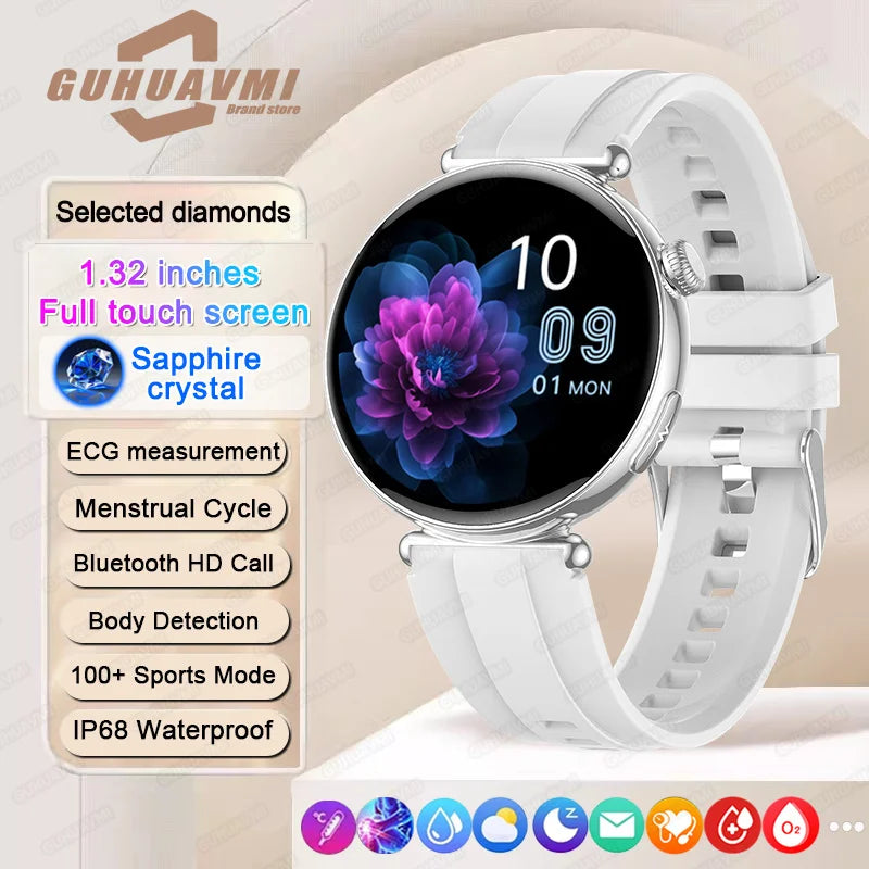 ECG Smart Watches Women 1.32 inch  AMOLED Screen Physical Examination Blood oxygen Pressure Fat Call Health ECG+PPG Smartwatch