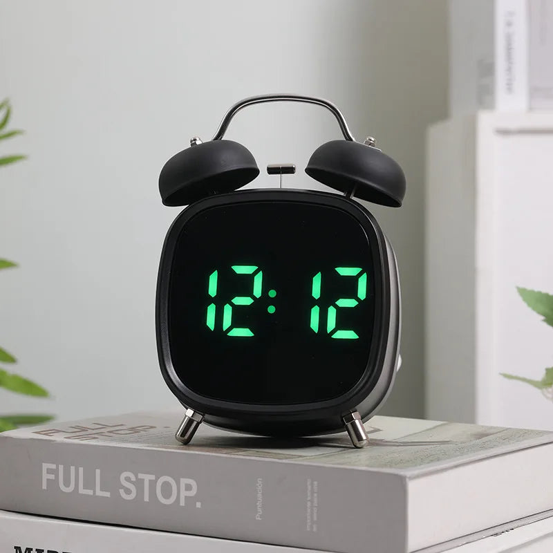 Voice Control Digital Alarm Clock Double Bell Super Loud for Heavy Sleeper Night Mode 12/24H Night Anti-disturb Table LED Clock