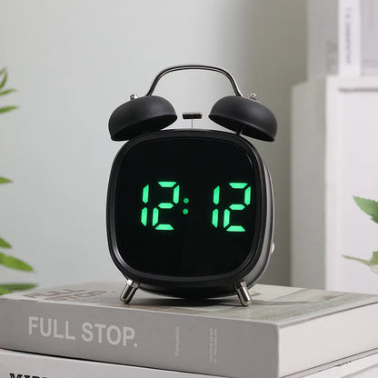 Voice Control Digital Alarm Clock Double Bell Super Loud for Heavy Sleeper Night Mode 12/24H Night Anti-disturb Table LED Clock