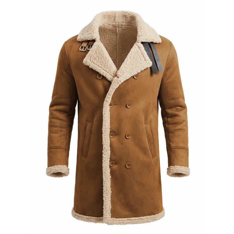 New Arrival Men’s Winter Jacket Windproof Fleece-Lined Mid-Length Faux Suede Coat with Faux Fur Lining Men’s Winter Coat