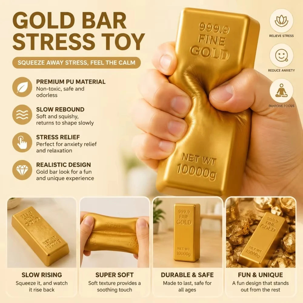 Slow Rebound PU Sensory Toy New Soft Gold Brick Squeeze Toys Gold Bars Decompression Toy For Kids