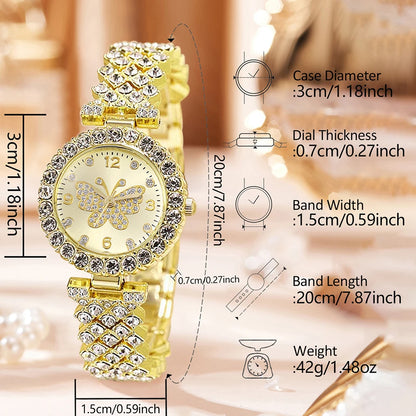 4PCS Golden Butterfly Element Trendy Fashion Luxury Women's Quartz Watch Bracelet Set