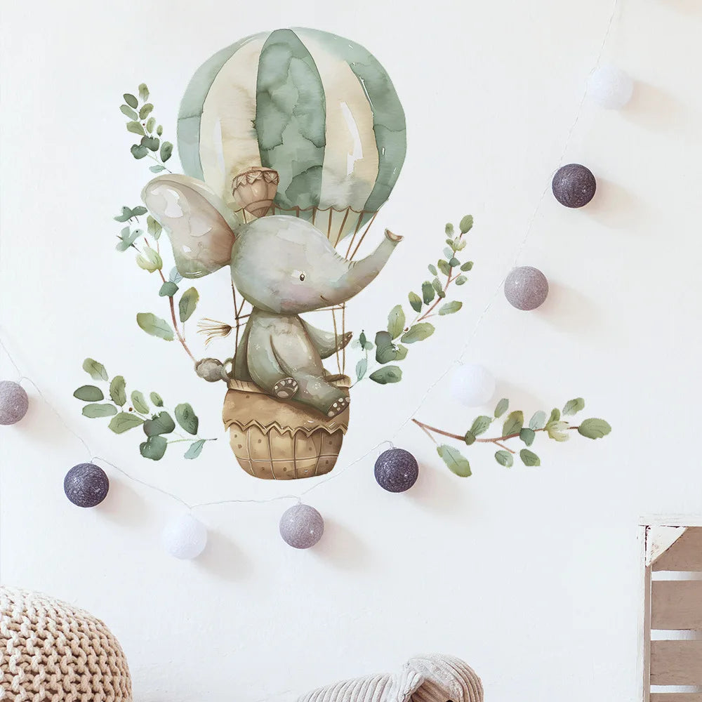 1pcs cartoon spring elephant hot air balloon children's room bedroom porch home decoration wall stickers self-adhesive