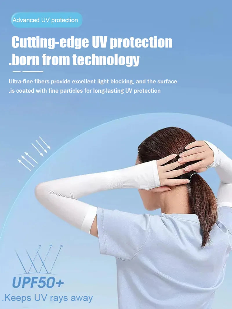 Invisible Sunscreen Seamless Ice Sleeves UPF50+ Cooling Silk Fabric UV Protection Arm Covers For Outdoor Sports Driving