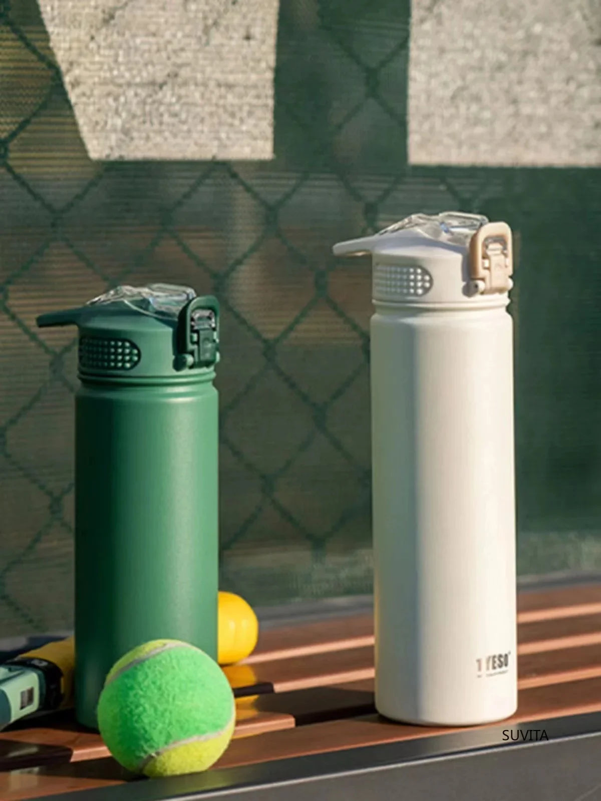 TYESO 600/750ml Thermos Water Bottle with Straw, Stainless Steel Car Thermal Sports Cup, Keeps Cold & Heat Travel Mug