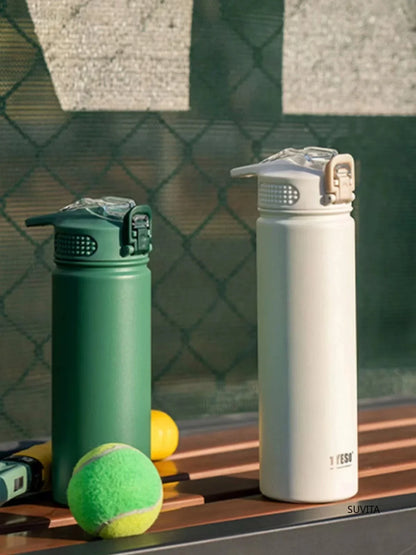 TYESO 600/750ml Thermos Water Bottle with Straw, Stainless Steel Car Thermal Sports Cup, Keeps Cold & Heat Travel Mug