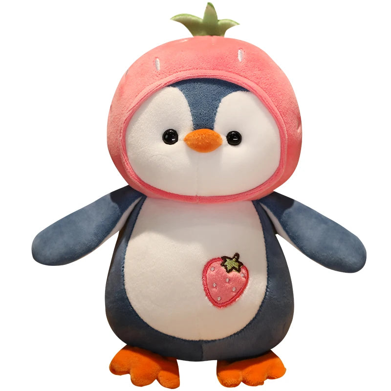 1PC Kawaii Cartoon Penguin Plush Toy Soft Doll Dress up Strawberry Orange Kids Plushie Girls Gift
