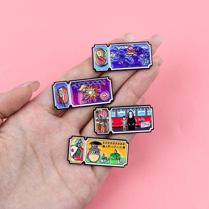 4pcs/Set Classic Anime Movie Ticket Enamel Pin Cute Cat Brooches For Lapel Pins Badge on Backpack Accessories Jewelry Fans Gift