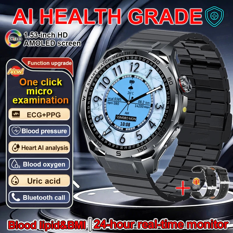 Smartwatch ECG High-End dla mężczyzn Ciśnienie krwi Lipidy Tlen we krwi Analiza ciała Kwas moczowy Monitor Zdrowia Smartwatch dla mężczyzn i kobiet