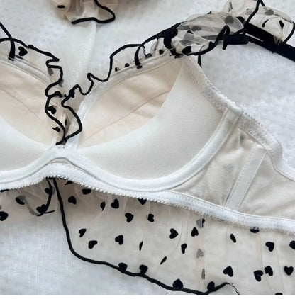 BANERDANNI Simple Light Luxury Love Printed Lace Underwear Set Women's Small Breasts Gather Sexy Pure Desire Sweet Bra Cute Bra