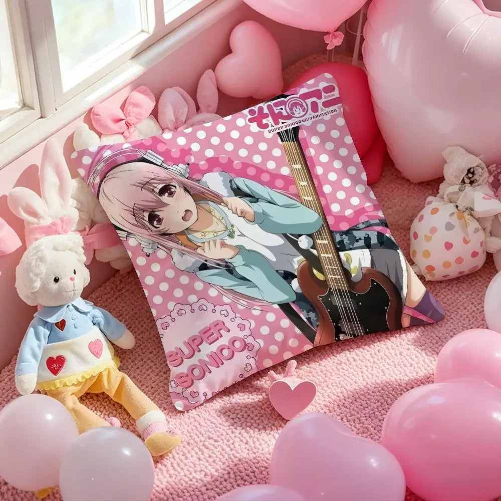 Anime Super Sonico Manga Classic Cushion Cover Pattern Printed Pillowcase for Living Room Sofa Cushion Cover & Bedroom Decor