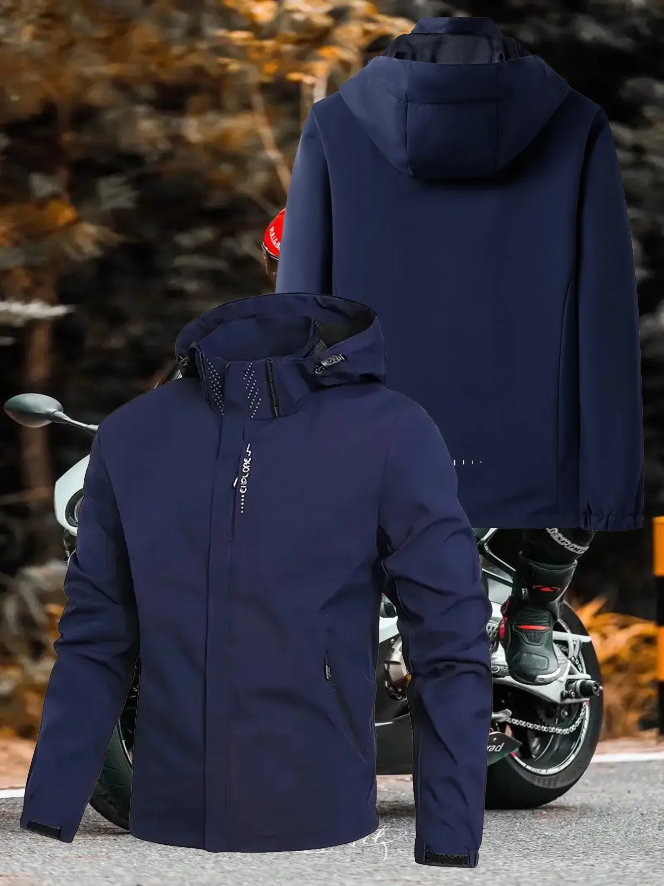 Men's Solid Navy Lightweight Outdoor Hiking Jacket Waterproof Windbreaker Casual Sports Coat Removable Hood Trekking