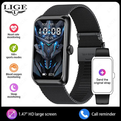 LIGE Fashionowy Smartwatch z Pełnym Ekranem Dotykowym Męski Damski Przypomnienie o Połączeniach Bransoletka Damska 100+ Trybów Sportowych Monitor Tętna Smartwatch