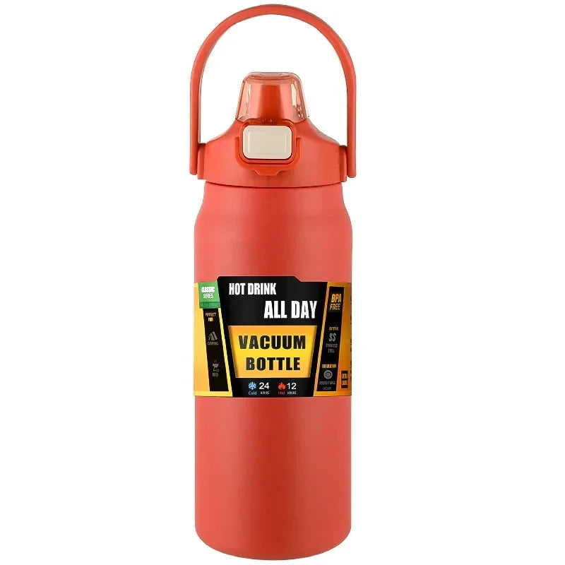 304 Stainless Steel Vacuum Thermos, Portable Outdoor Sports Water Bottle with Straw Cold Hot