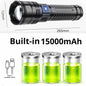 10000LM Most Powerful Led Flashlights Tactical 15000mah Built-in Battery 800W Flash Light Emergency Spotlights 4km Holiday Gifts