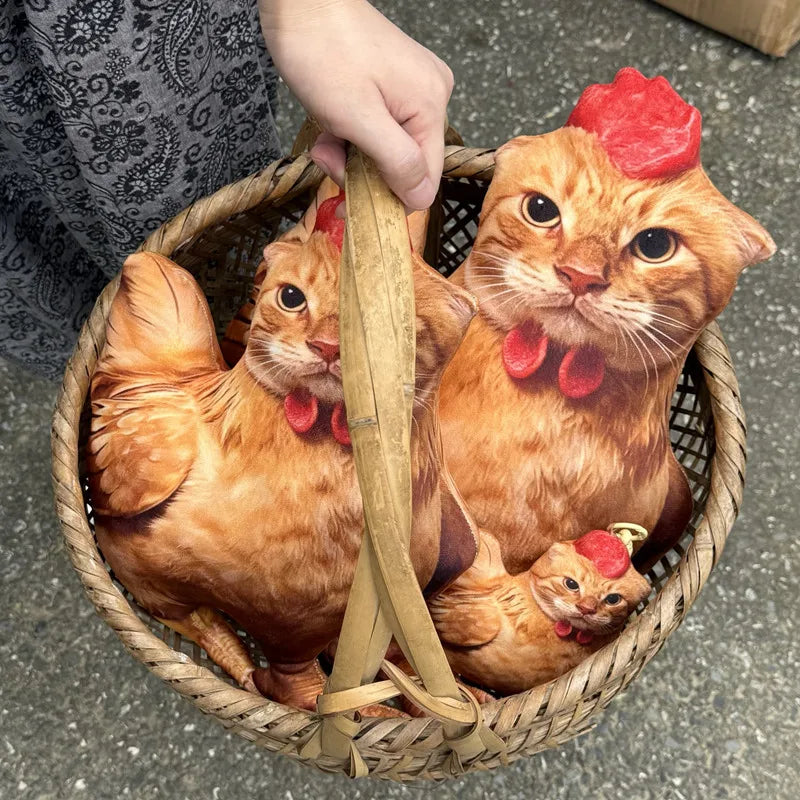 Funny Cat Head Chicken Body Plush Pillow Weird Meme Stuffed Cushion Creative Weirdcore Animal Doll for Gifts.