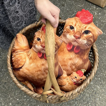 Funny Cat Head Chicken Body Plush Pillow Weird Meme Stuffed Cushion Creative Weirdcore Animal Doll for Gifts.