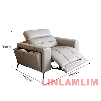 Modern Power Reclining Sofa with Adjustable Headrests – Genuine Leather Recliner Couch with USB, Side Storage and Cup Holders