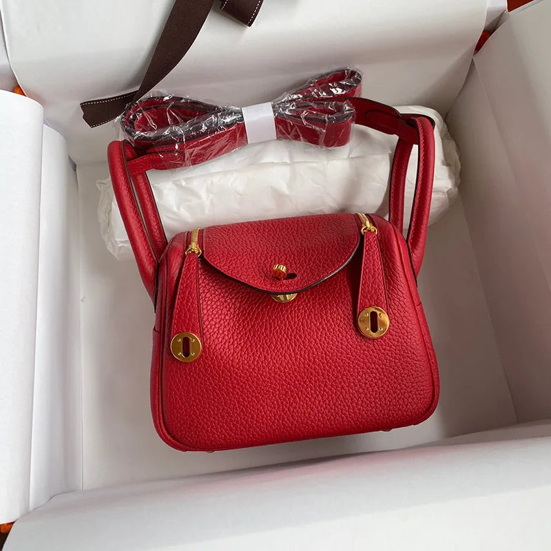 Women's Handbag 2025 New Style Top Layer Cowhide Leather Lundy Mini Doctor Bag Genuine Leather Handbag Single Shoulder Crossb...