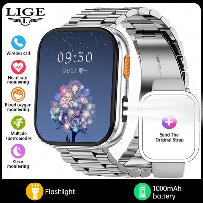 LIGE AMOLED Smart Watch Men 2.04 Screen Bluetooth Call Health Monitor IP68 Waterproof Sport Women Smartwatch New For Android IOS