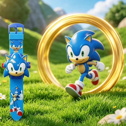 Game Hedgehog Cartoon 24 Pattern 3D Projection Watch Sonic Action Figure Kids Flip Toy Watch Projector Toy Kids Birthday Gift