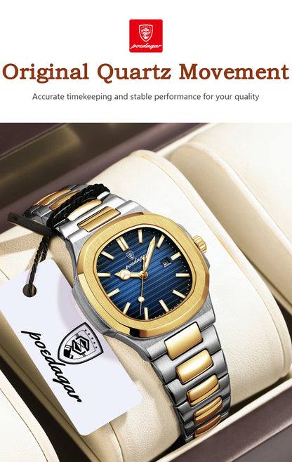 POEDAGAR Fashion Square Watches For Woman Waterproof Luminous Date Ladies Watch Stainless Steel Luxury Quartz Women's Wristwatch