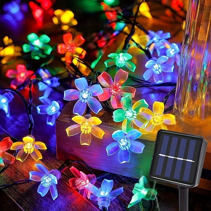 Outdoor Solar Led String Lights Cherry Flowers  Light Strings 8 Lighting Modes Solar Lamp for Camping Wedding Christmas Decor