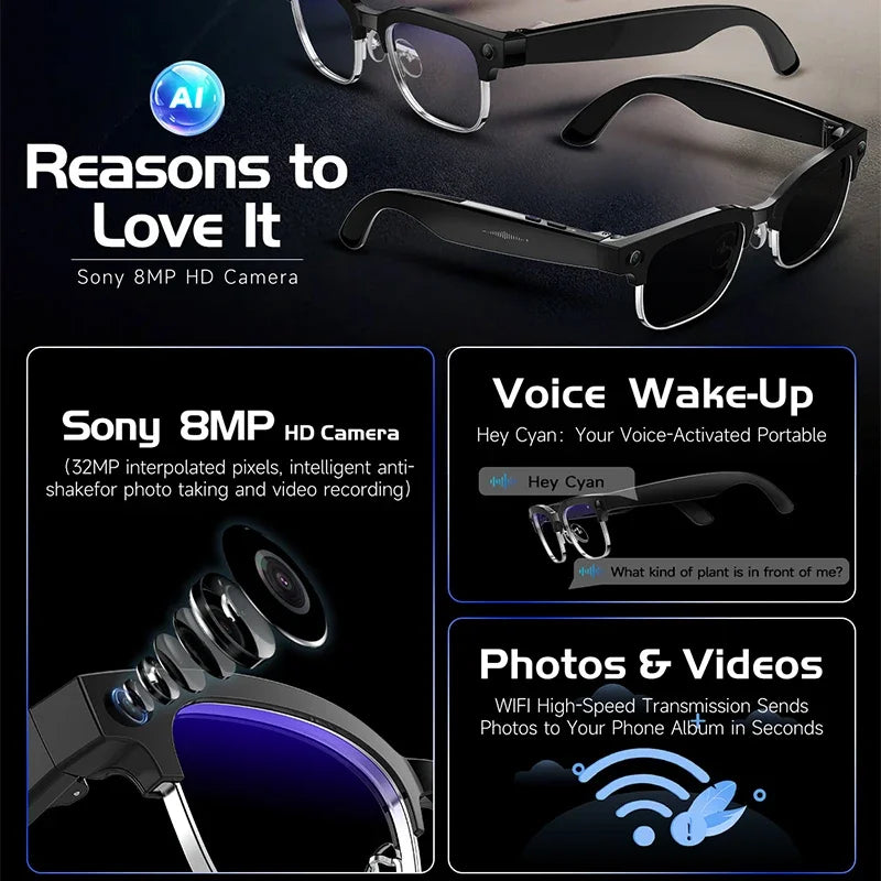 W630 800W HD Smart Glasses for Men And Women AI Intelligent Translation WiFi Transmission Photo & Video Recording Glasses