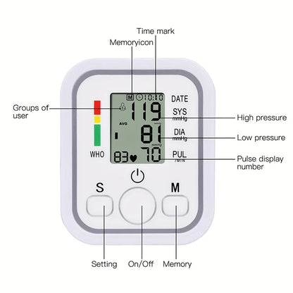 Blood Pressure Monitor Upper Arm Automatic BP Cuff Machine with LED Display for Home Use Health Care